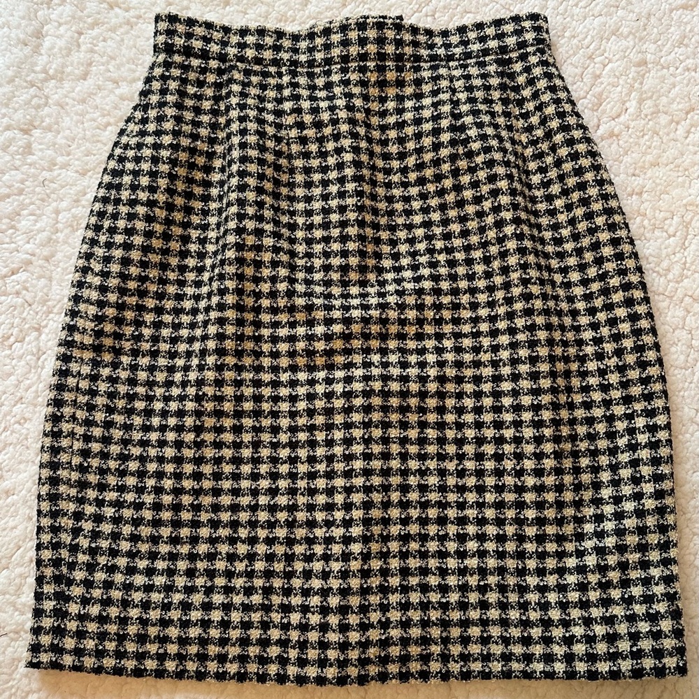 VTG Carlisle Pencil Skirt Wool Blend Textured Black Tan Houndstooth Lined Size 2